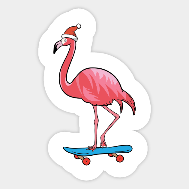 Cute Santa Hat Flamingo Skateboard Christmas Sticker by theperfectpresents